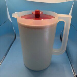 Vintage Tupperware Pitcher 2 Quart #1676-3 White with Red Lid